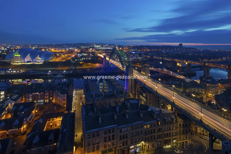 Newcastle & Gateshead quays at dusk, Newcastle upon Tyne, Tyne & Wear